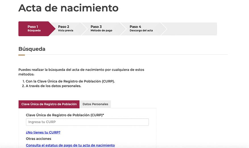como sacar el acta de nacimiento en linea